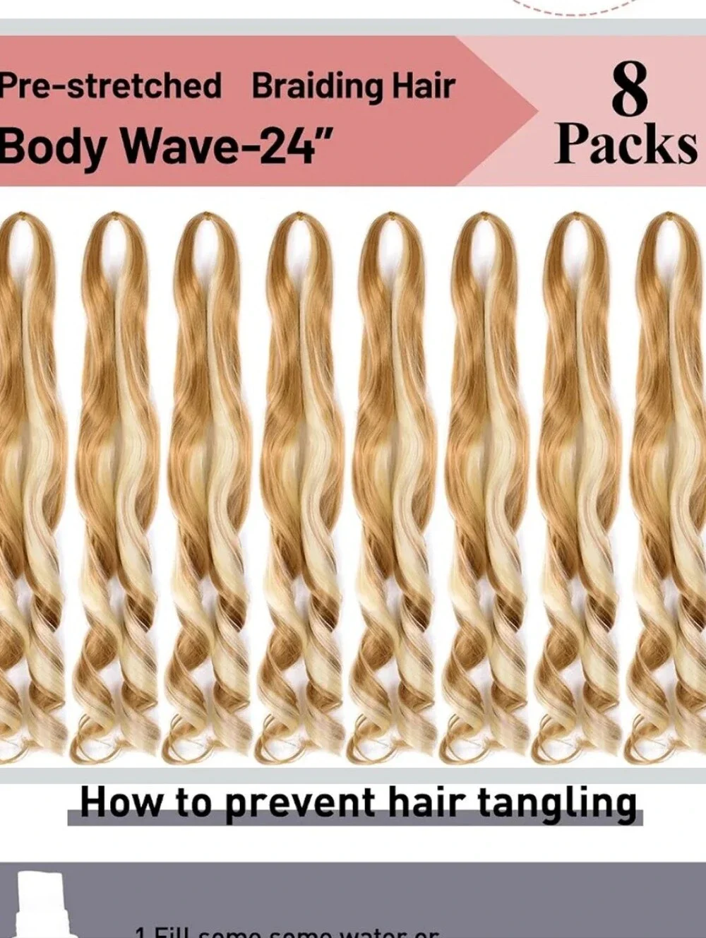 NWT Curly Braiding Hair,P27/613 Spanish Bouncy Crochet Hair 24 Inch 8Pack
